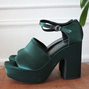 Made in Italy // Emerald Green Satin Platforms NEW
